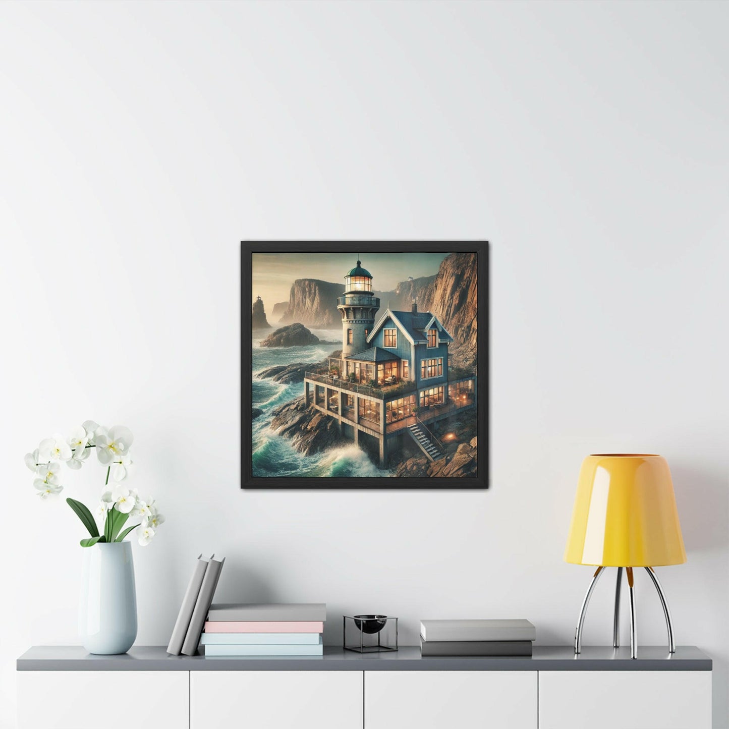 Coastal Lighthouse Framed Art Print – Wooden Frame - Chronicle & Conquer