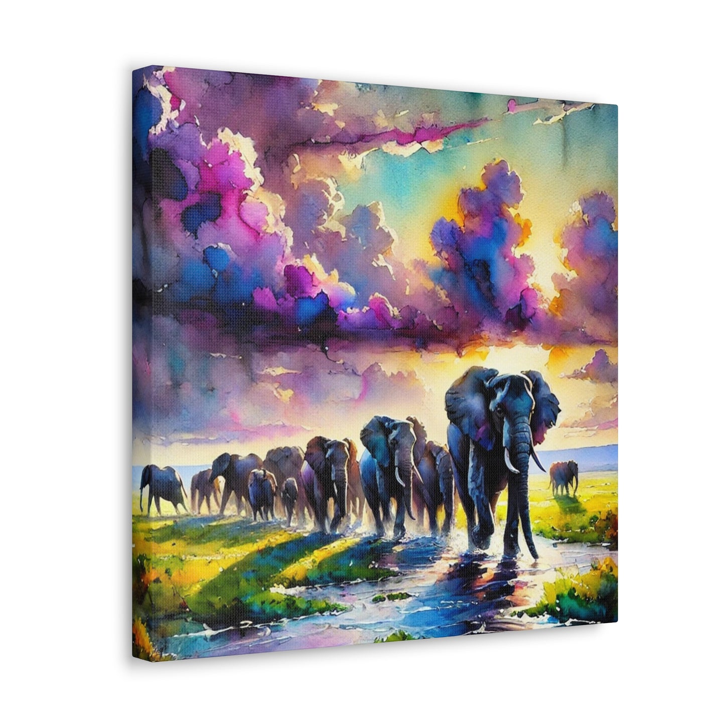 Elephant Painting - Vibrant Watercolor Canvas 16"x16" Gallery Wrap - Chronicle & Conquer