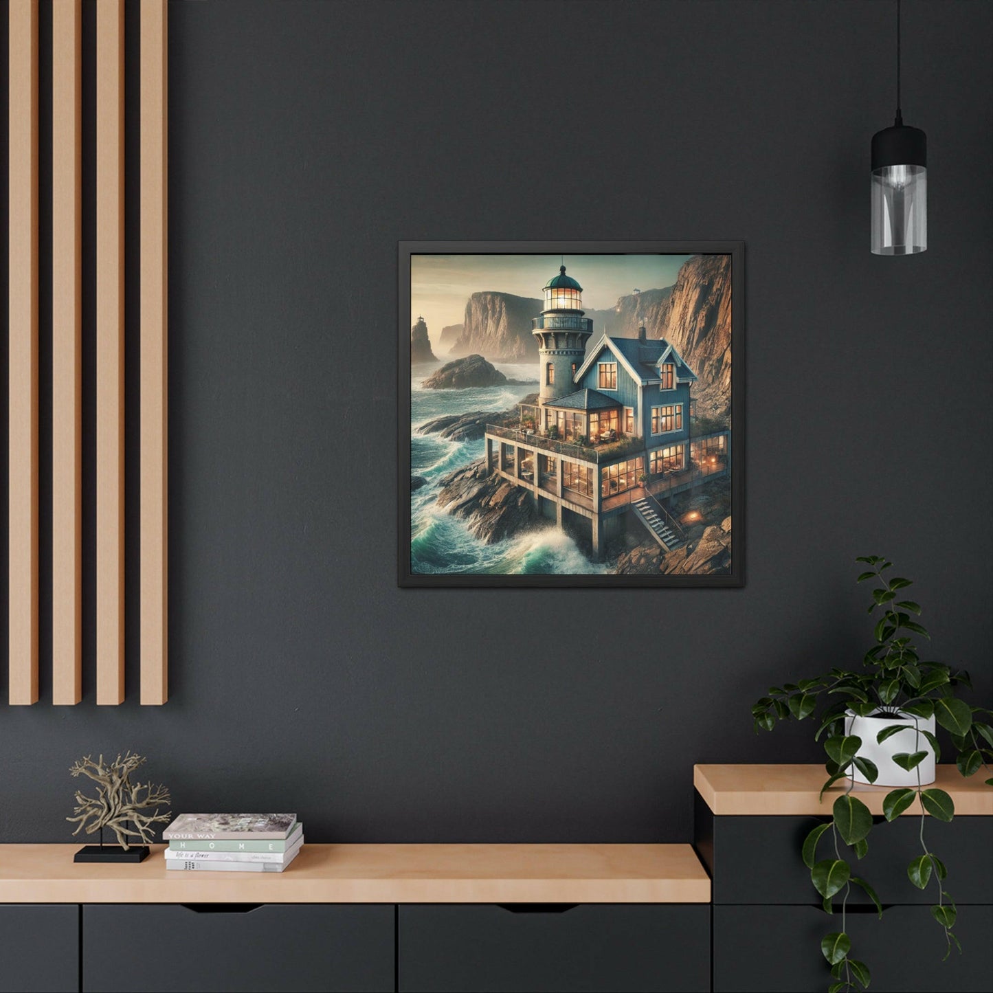Coastal Lighthouse Framed Art Print – Wooden Frame - Chronicle & Conquer