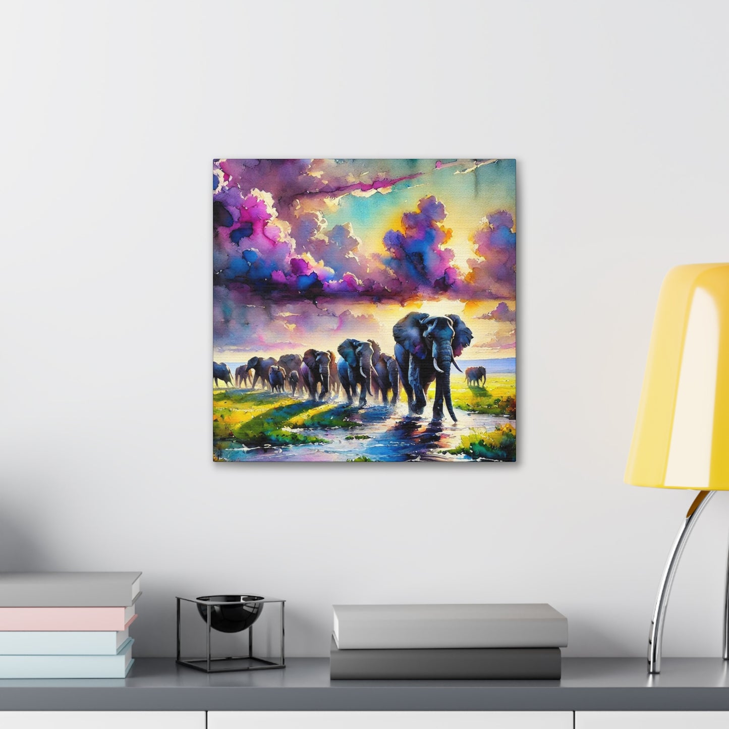 Elephant Painting - Vibrant Watercolor Canvas 16"x16" Gallery Wrap - Chronicle & Conquer