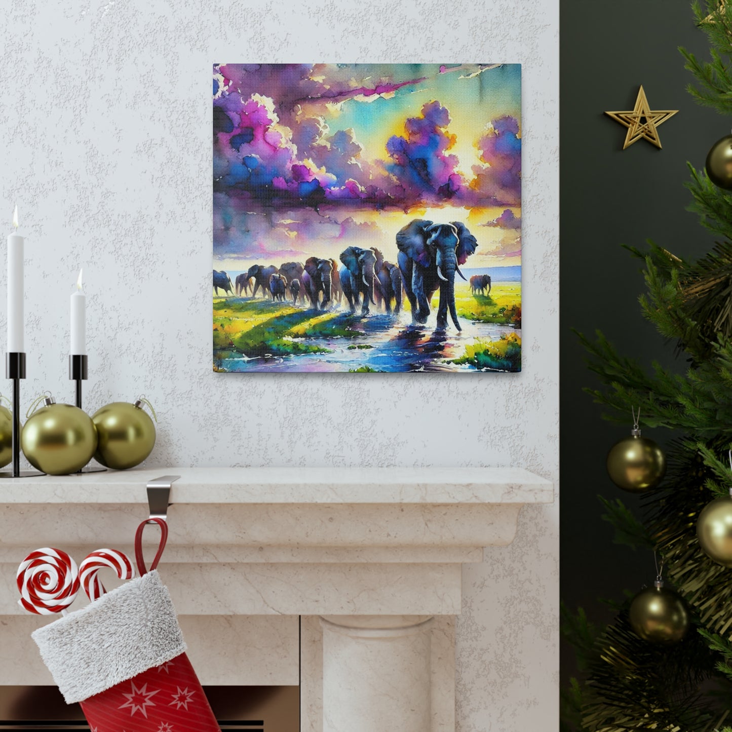 Elephant Painting - Vibrant Watercolor Canvas 16"x16" Gallery Wrap - Chronicle & Conquer