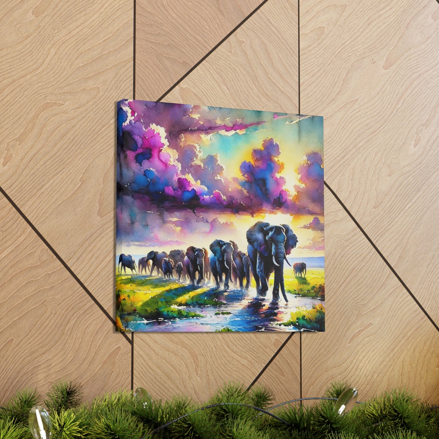 Elephant Painting - Vibrant Watercolor Canvas 16"x16" Gallery Wrap - Chronicle & Conquer