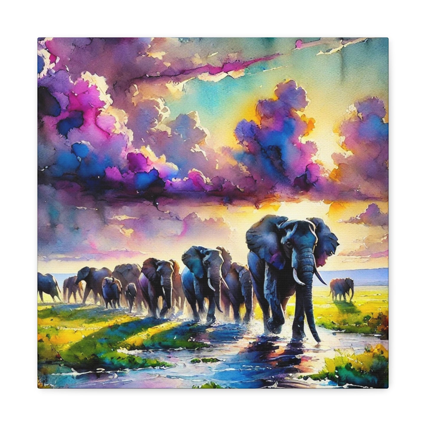 Elephant Painting - Vibrant Watercolor Canvas 16"x16" Gallery Wrap - Chronicle & Conquer