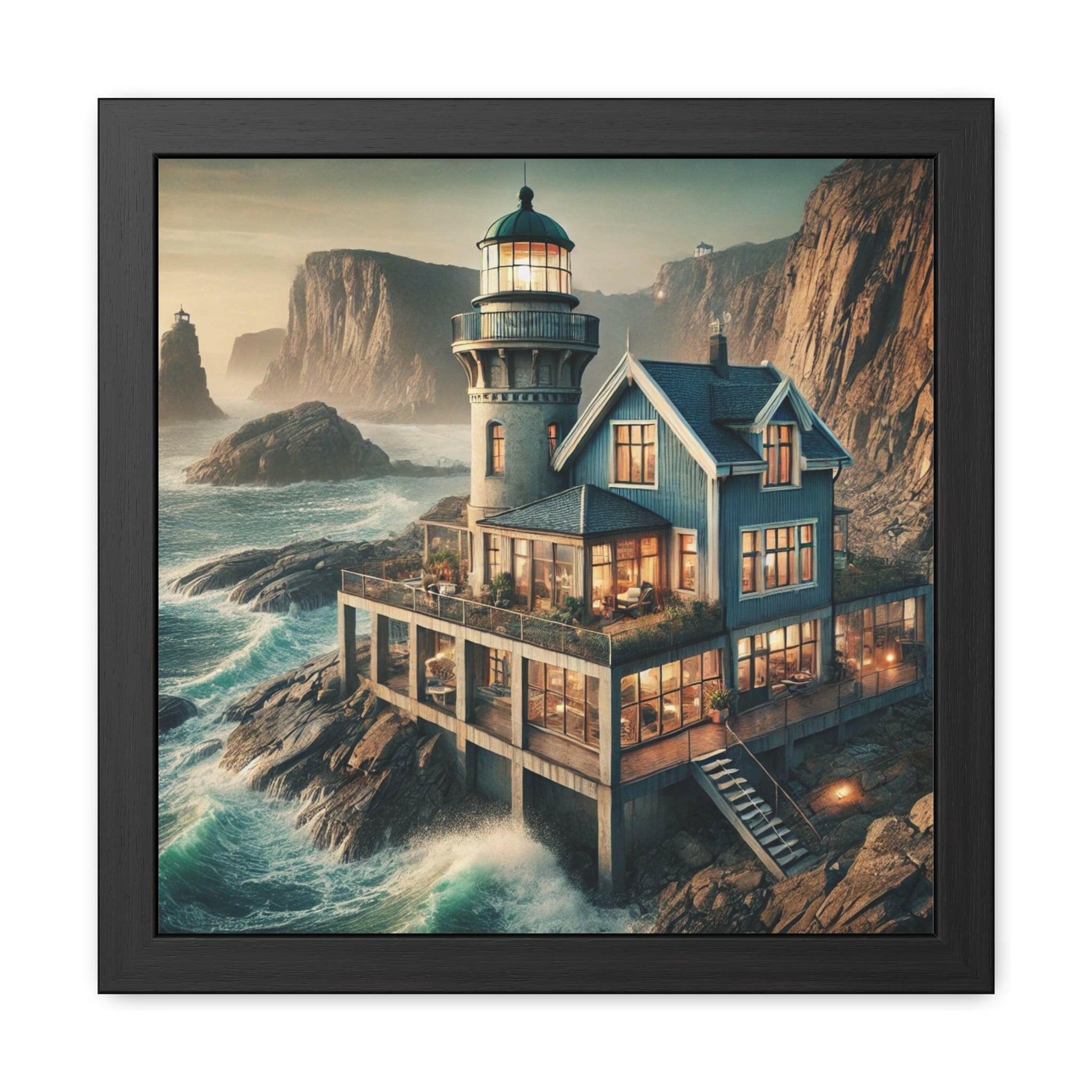 Coastal Lighthouse Framed Art Print – Wooden Frame - Chronicle & Conquer