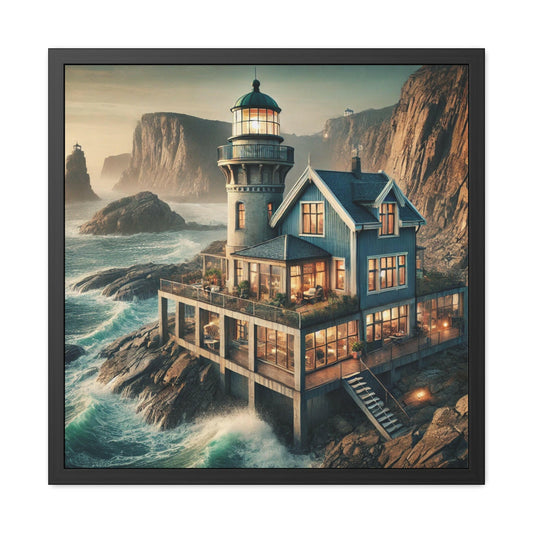 Coastal Lighthouse Framed Art Print – Wooden Frame - Chronicle & Conquer