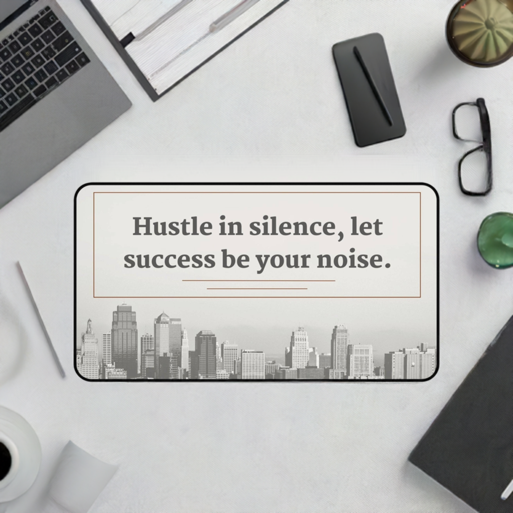 “Hustle in Silence” Motivational Desk Mat – Neoprene - Chronicle & Conquer